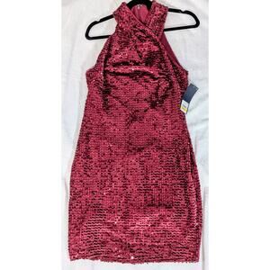 Rachel Roy Harland Velvet Sequin Halter Dress Cabernet Medium NWT